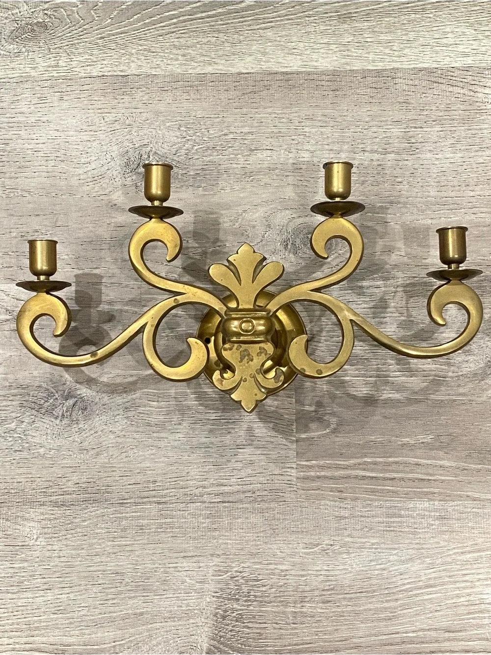 VTG Solid Brass Fleur De Lis 4-Arm Wall Sconce Candelabra
